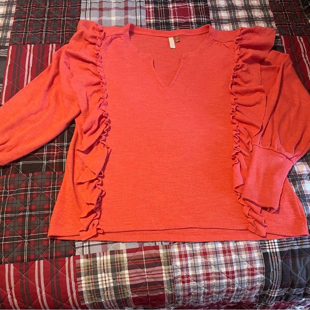 Anthropologie/Pilcro Ruffled Coral Top - Picture 2 of 10